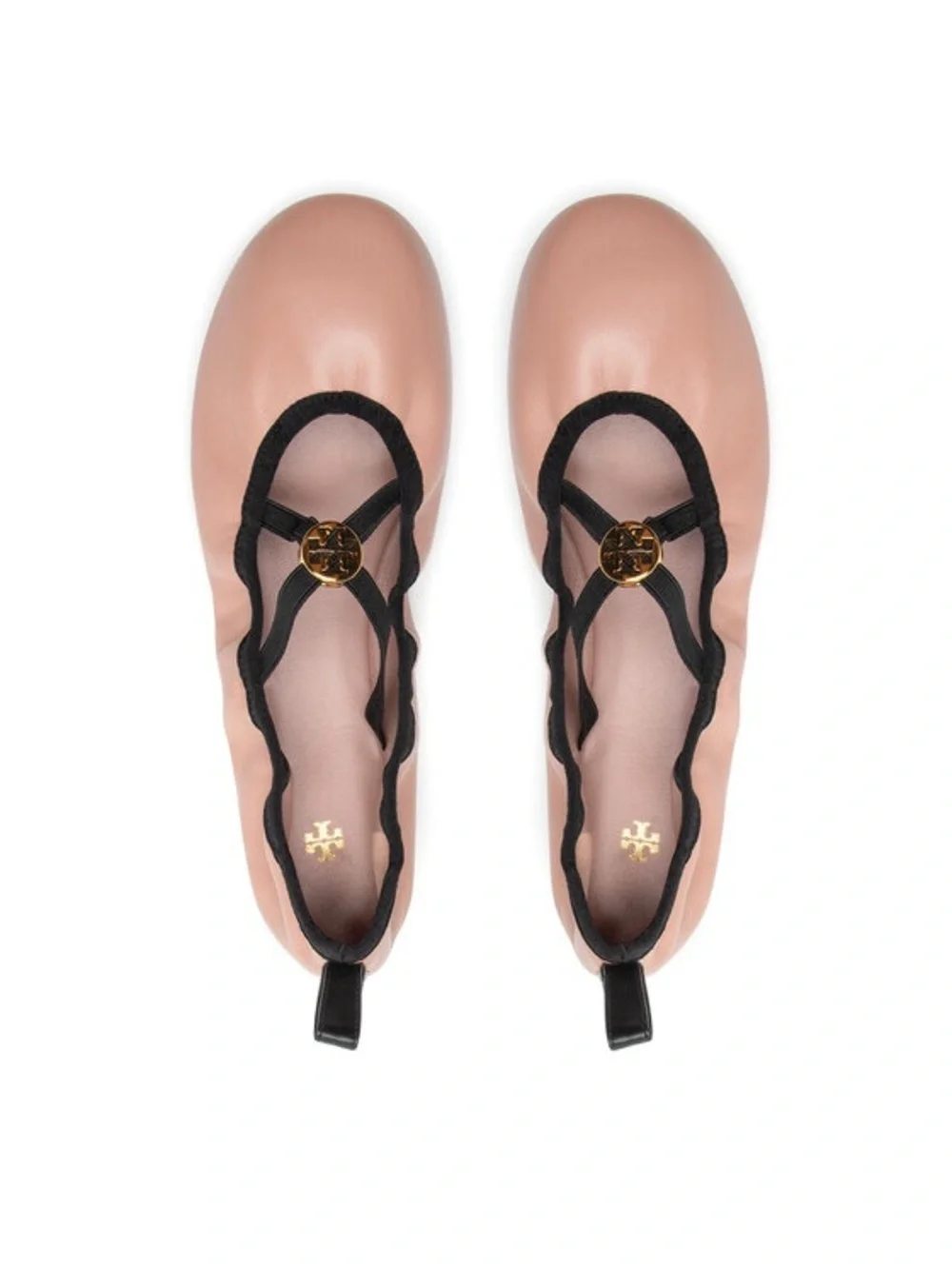 Tory Burch Blush Pink Ballet Flats with Black Trim and Gold Logo